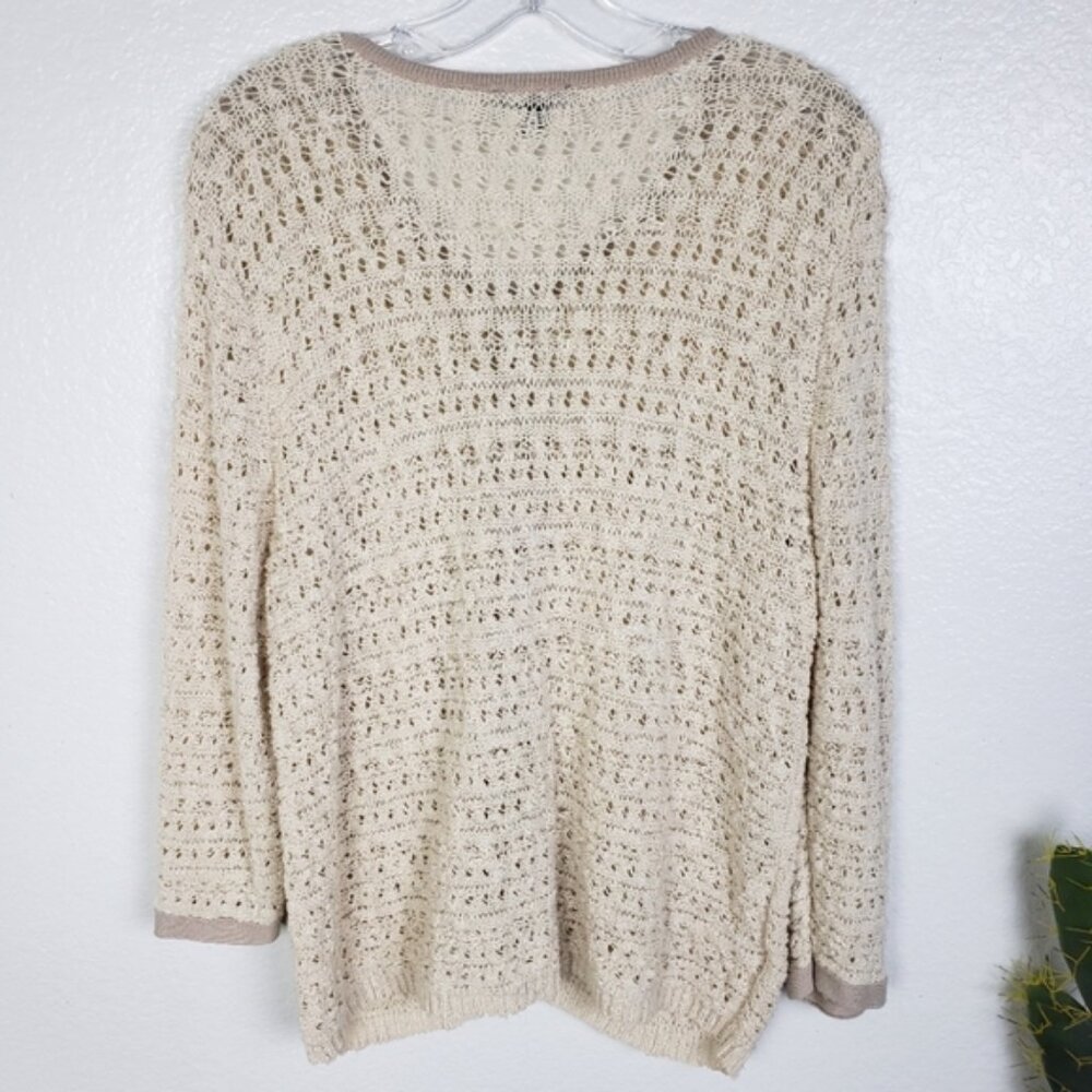 Ann Taylor Crochet Full Zip Cardigan Sweater Open Knit size XL Bohemian Preppy - Picture 7 of 12